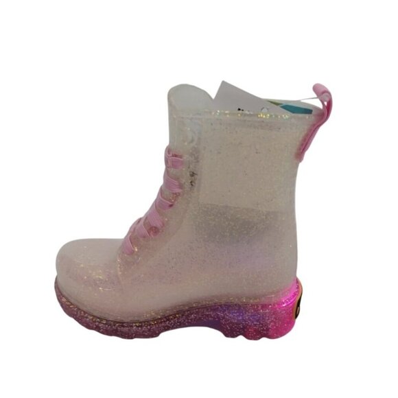 Light-Up Glitter Pink Kids Boots With Pink Laces & Glitter Sole By Western Chief - Picture 8 of 9